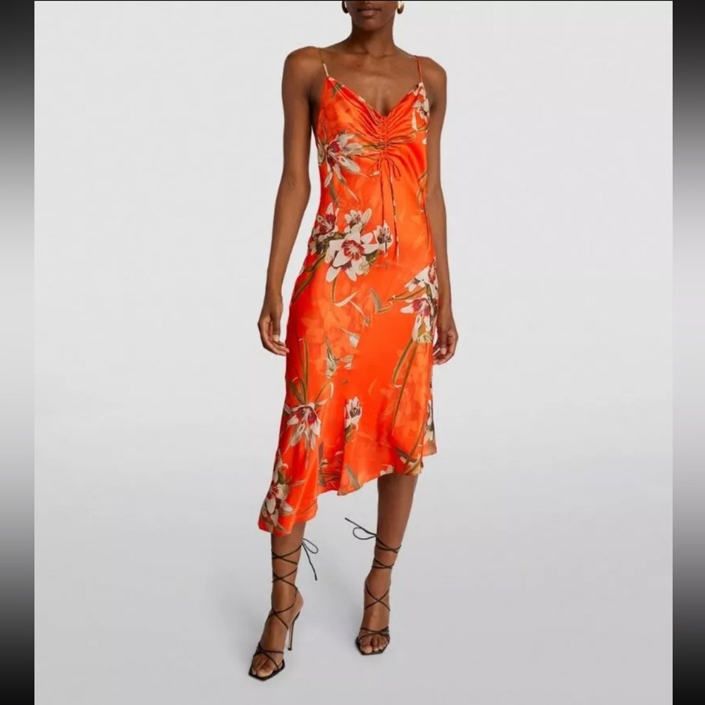 AllSaints Alexia Dorada silk asymmetric midi dress - Picture 5 of 10